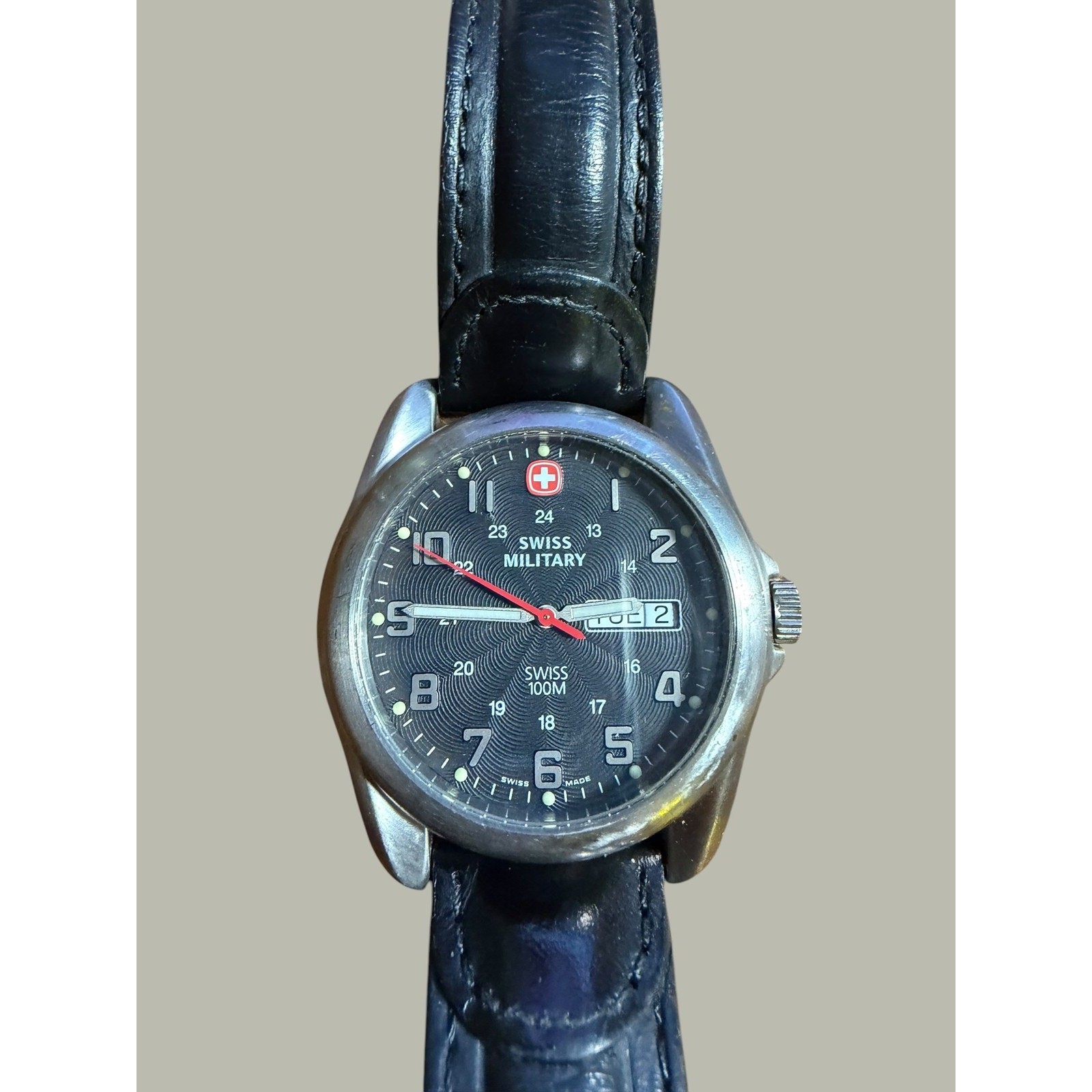 Swiss Military The Genuine Men’s Quartz Watch Black Leather Band 100M 096-1009