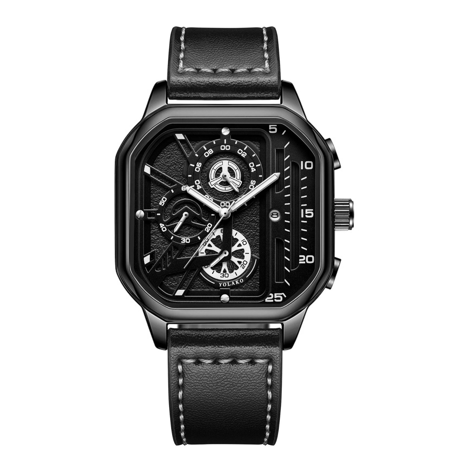 Men’s Square Big Dial Watch – PU Leather Strap, Casual Sport Style