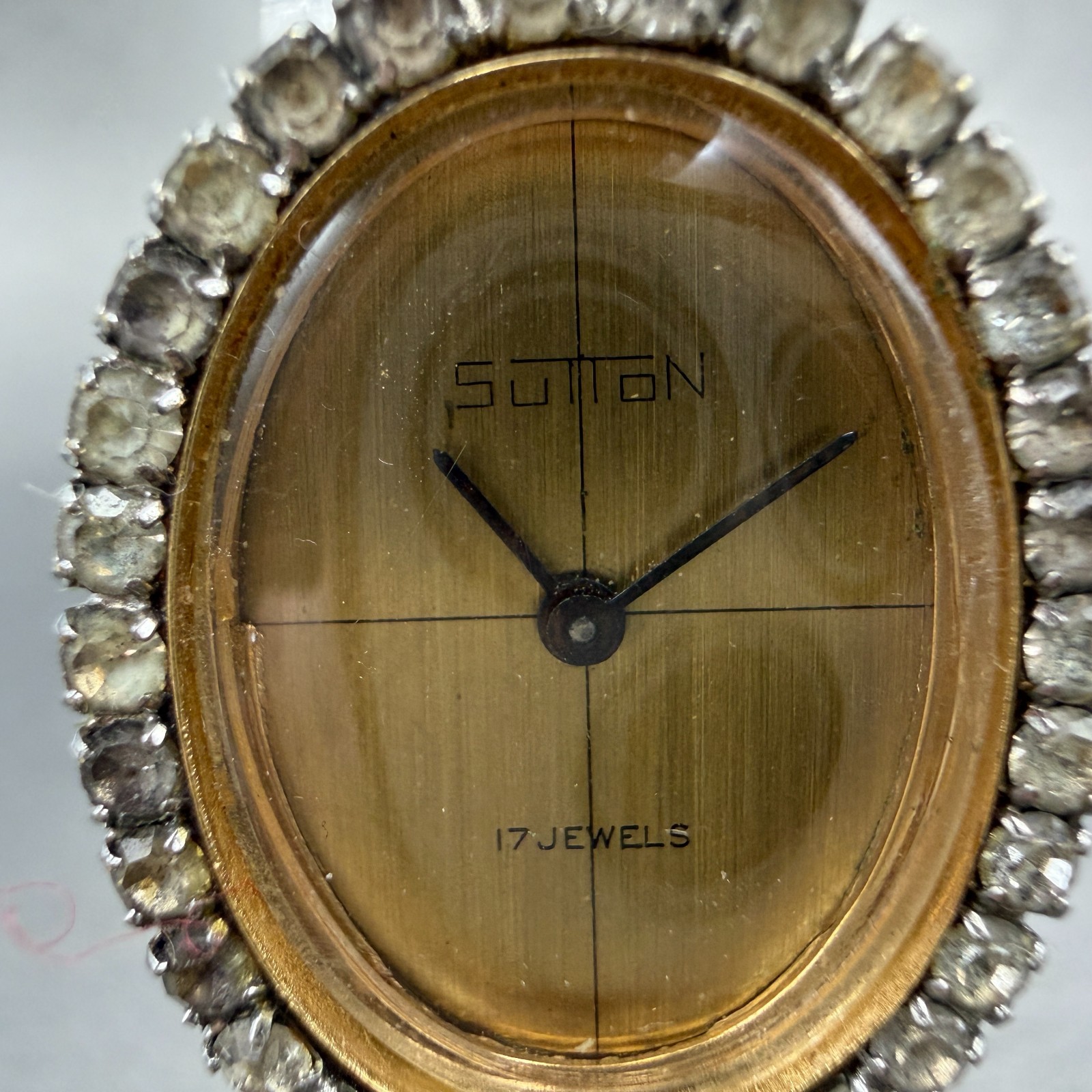 Sutton Watch Women 18mm Gold Dial Gold Tone Oval Gem Set Bezel Manual Wind Runs