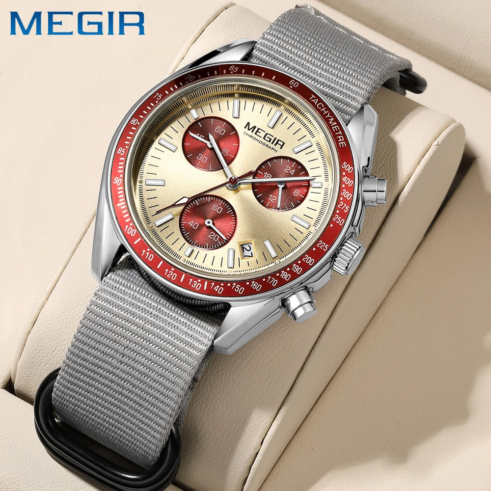 MEGIR New Luxury Men’s Watches Canvas Weaving Strap Sport Automatic Chronograph