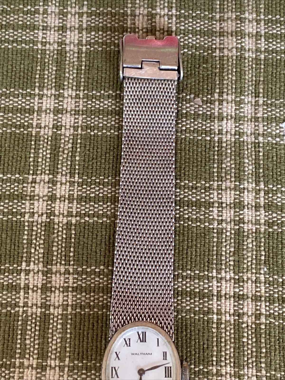 Vtg Ladies Waltham Incabloc 17 Jewel 1/20 10k GF 15mm Mira-Flex Mesh Watch Band