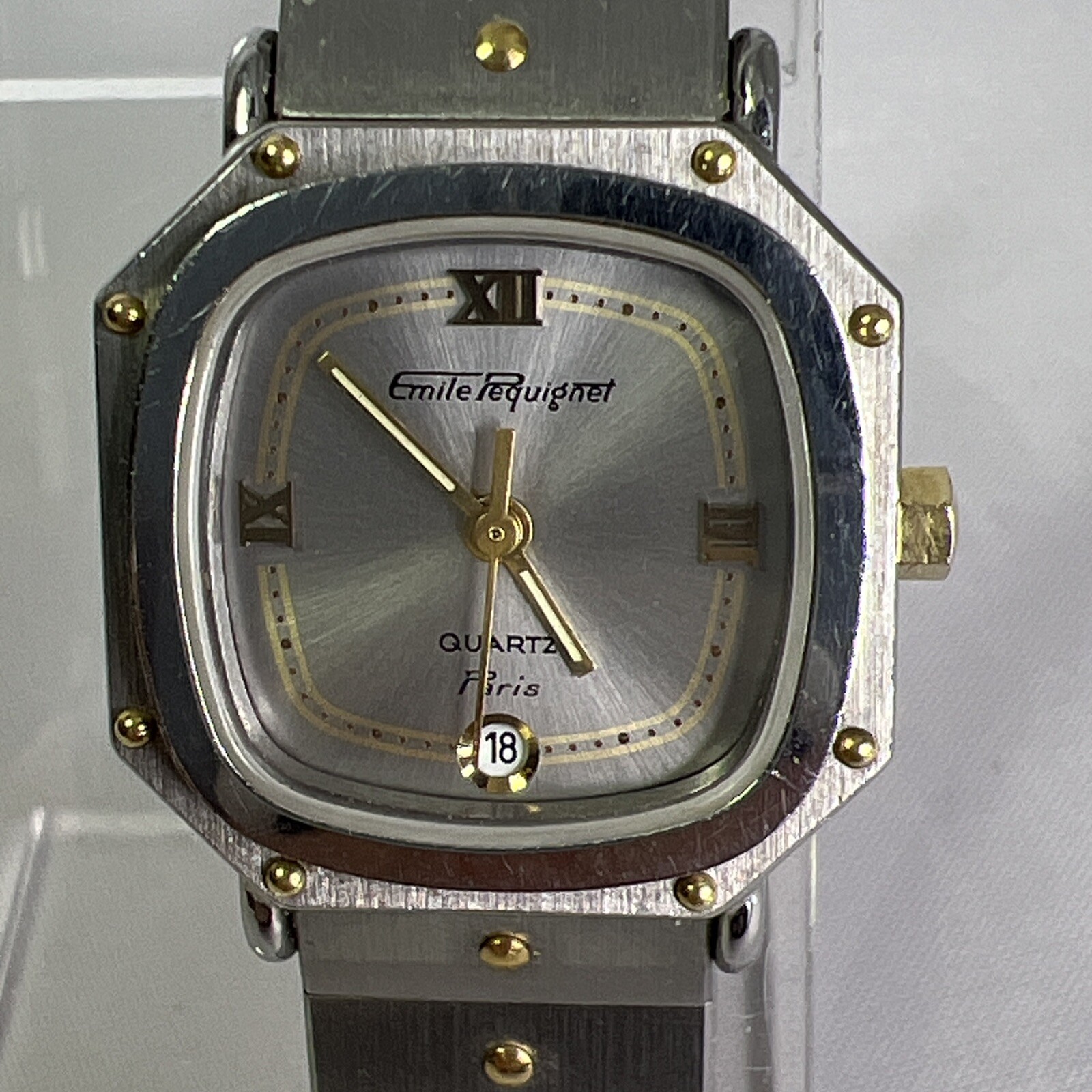 Rare Unique 23.5mm Women’s Emile Pequignet Paris Two Tone Quartz Date Watch