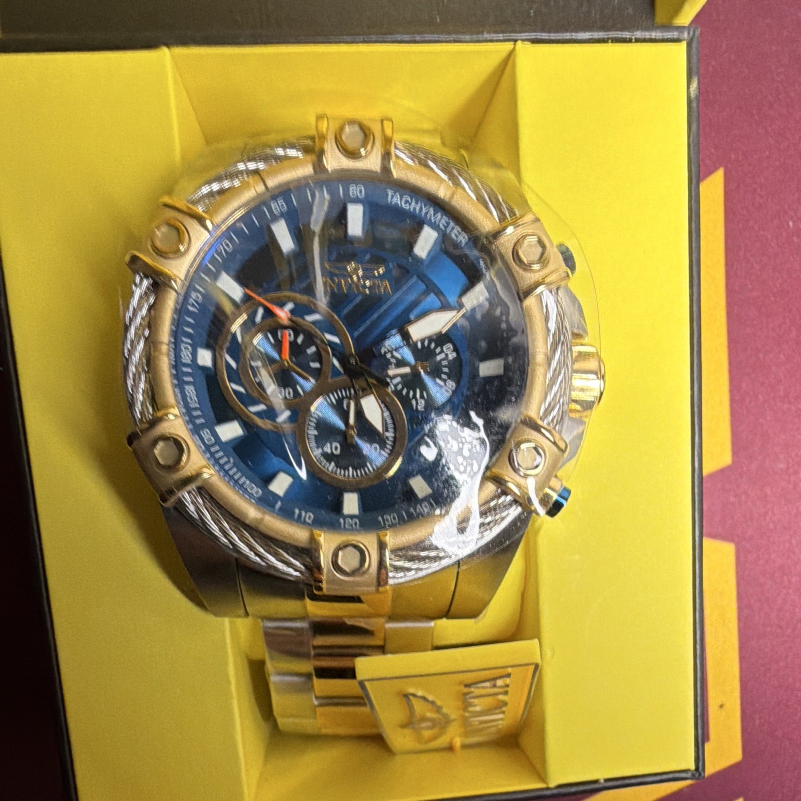 New Invicta Bolt Men’s Chrono. Quartz Blue Dial Two-Tone SS 52mm 100m (25522)