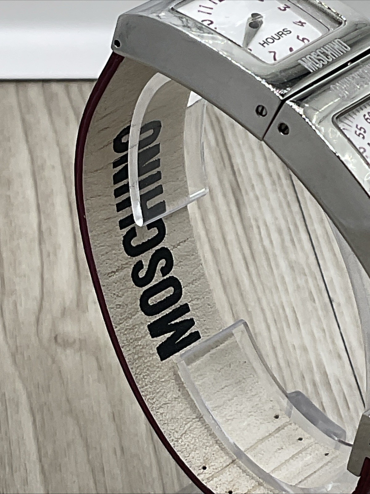 MOSCHINO Hours & Minutes Double Faced Watch. Incredible Design. Steel & Leather.