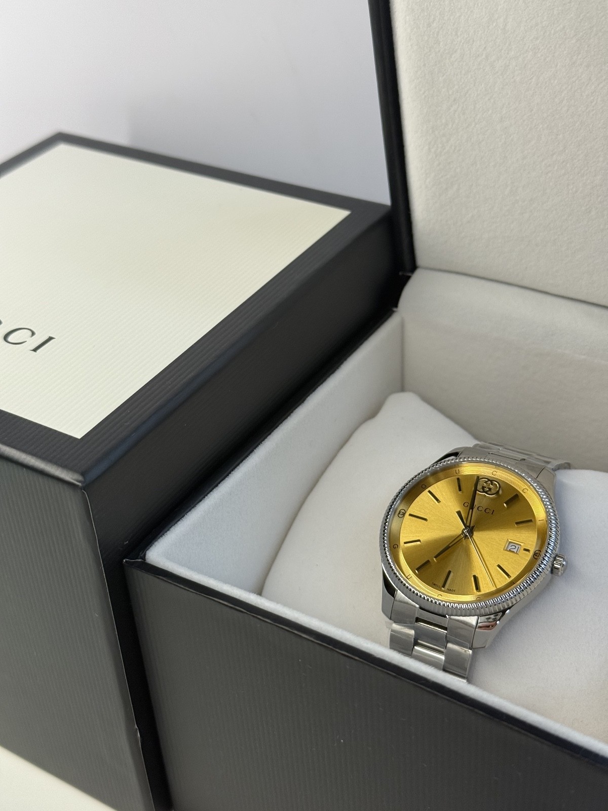Gucci G-Timeless Quartz 38mm Gold Plated Dial Men’s Watch YA1264234