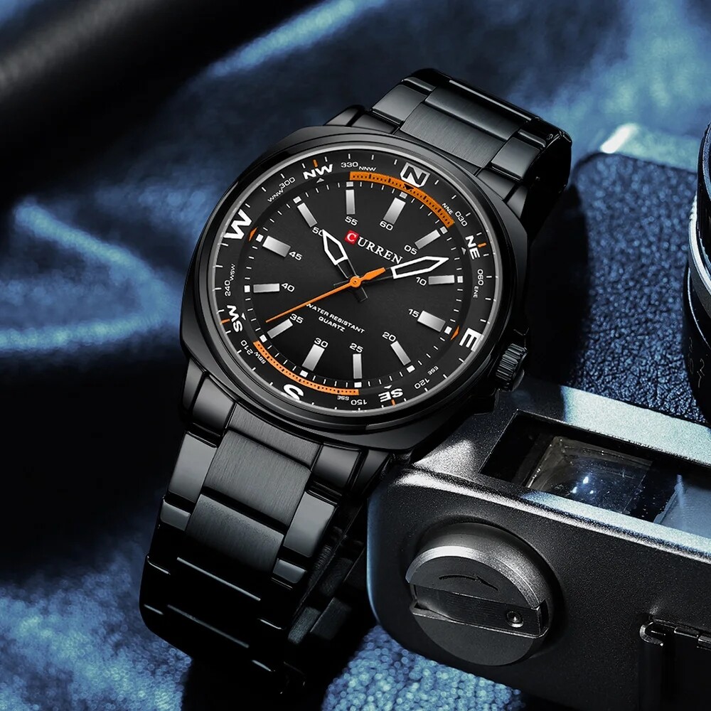 CURREN Men Quartz Watch Steel Wrap-Around Strap Wristwatch Males Business Watch