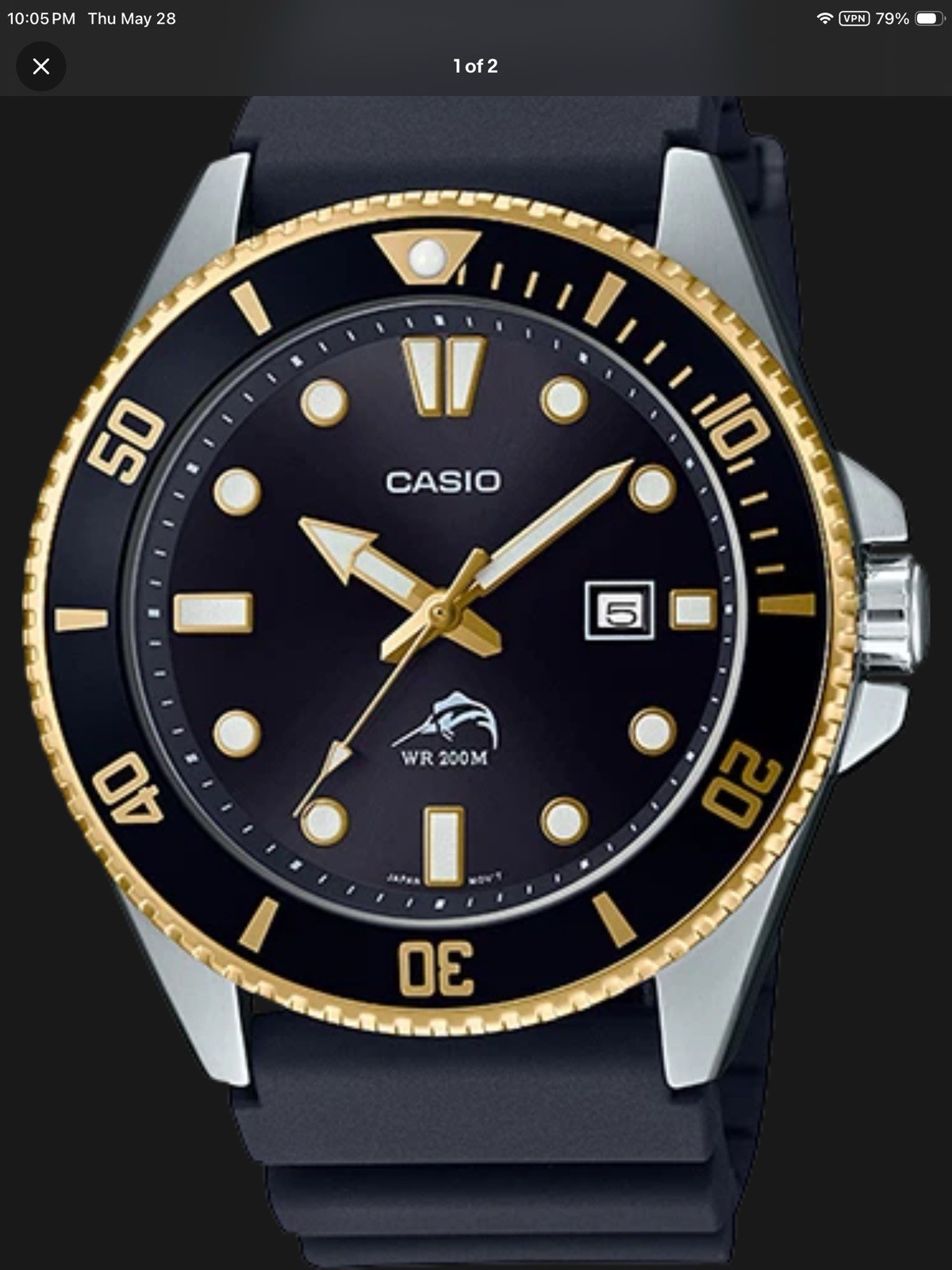 Casio MDV106G-1AV, Duro,Black Resin Watch, 200 Meter WR,Date, Anti-Reverse Bezel