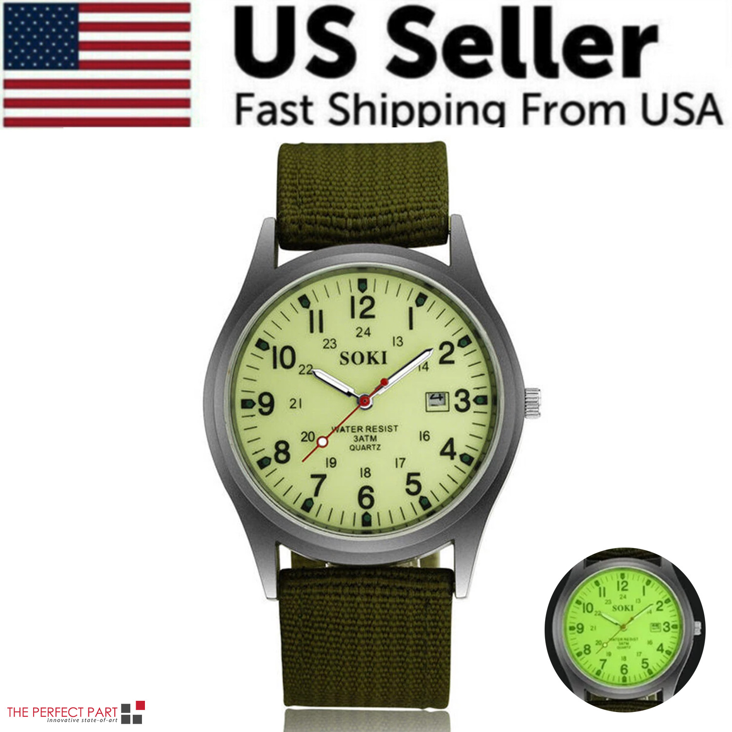 Men’s Military Army Luminous 24 Hours Dial Nylon Strap Date Quartz Wrist Watch