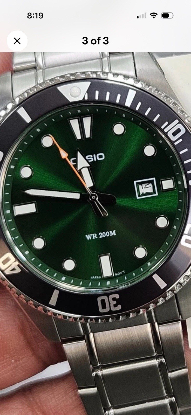 Casio Duro MDV-107D-3A2VDF Diver Watch 200M Green Dial 200m .rotating Bezel.