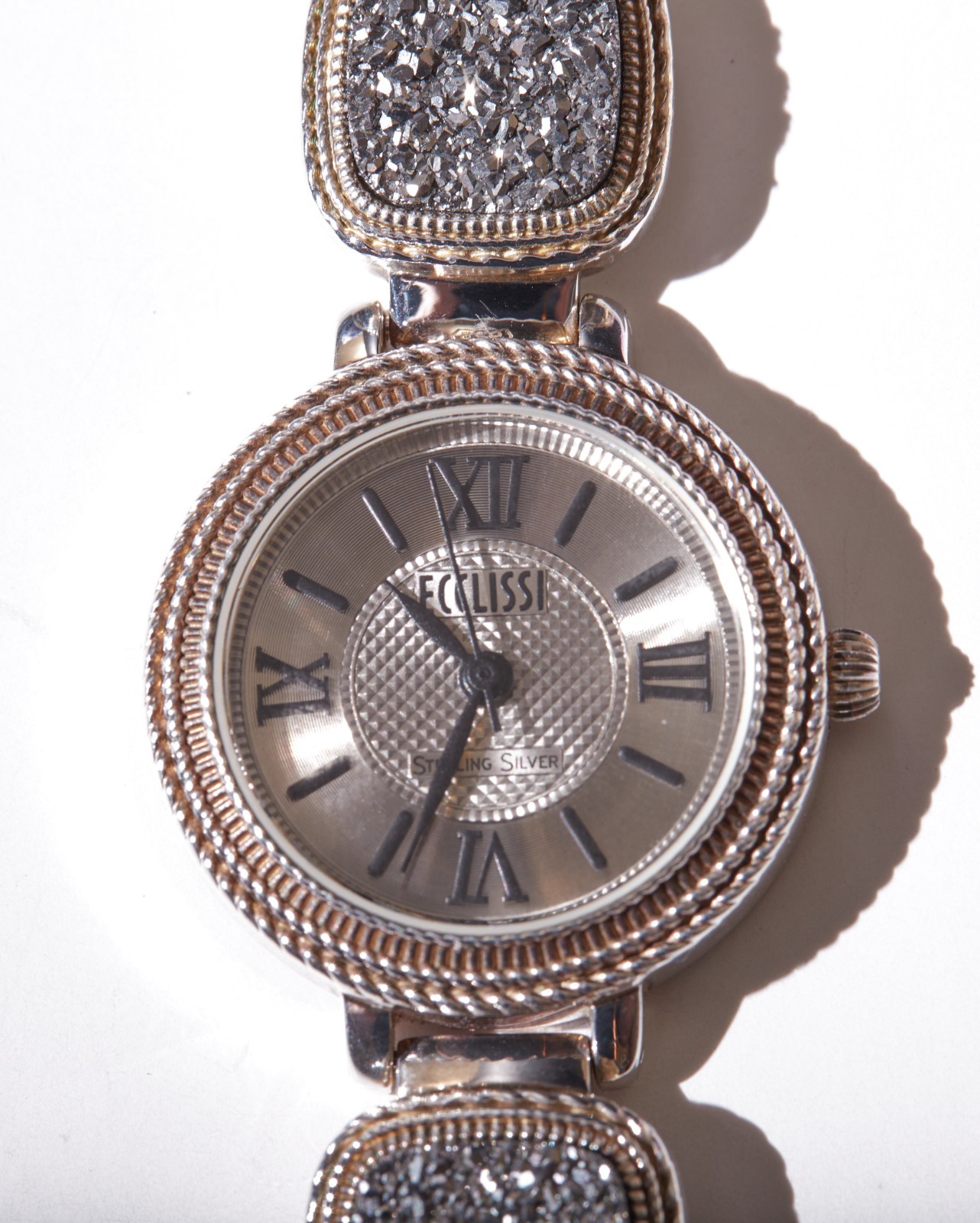 ECCLISSI Sterling Silver Gray Druzy Drusy Quartz 56 grms Watch! Battery Gorgeous
