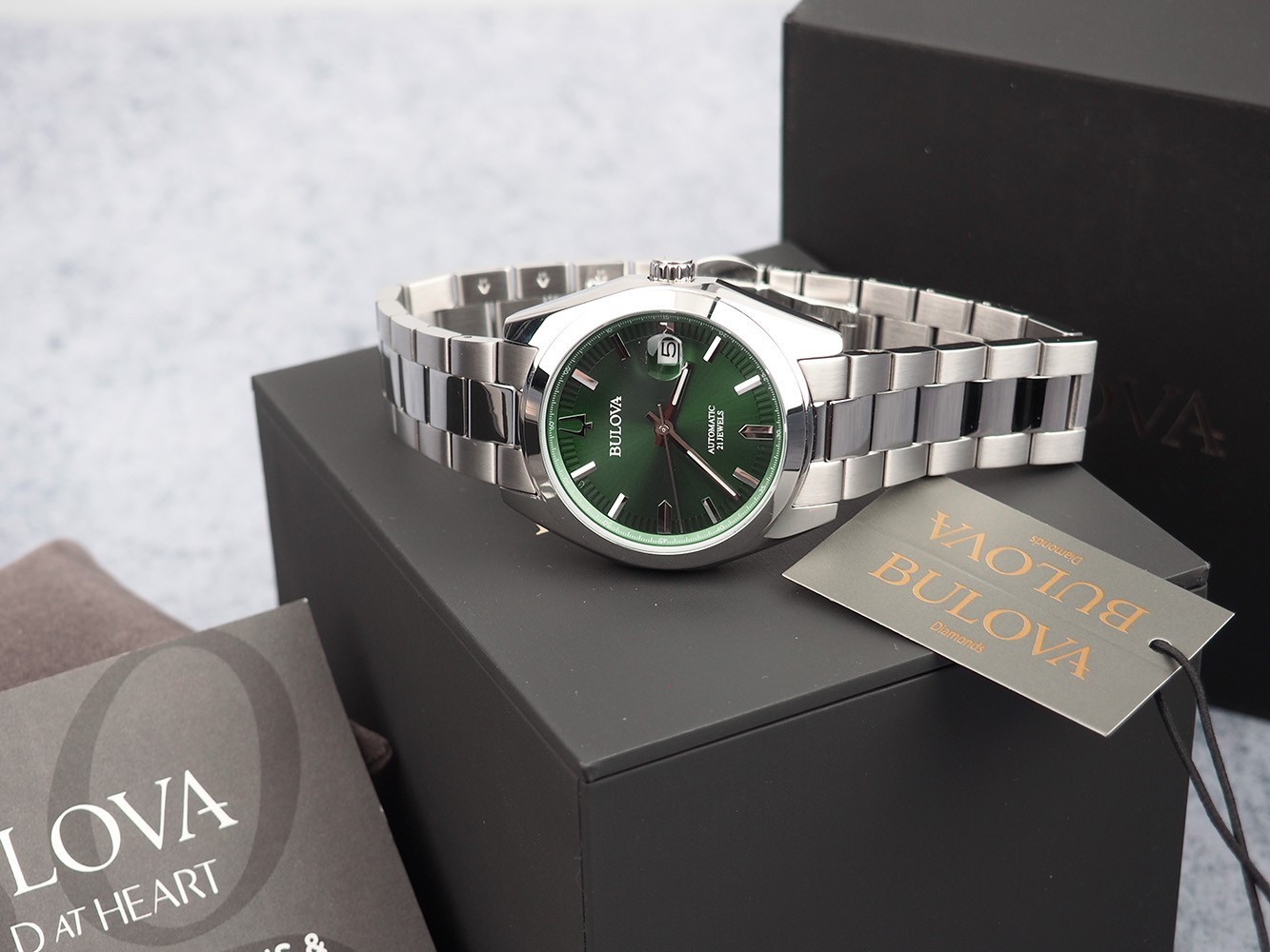 Bulova Surveyor Automatic Green Dial Stainless Steel Men’s Watch 39 mm – 96B429
