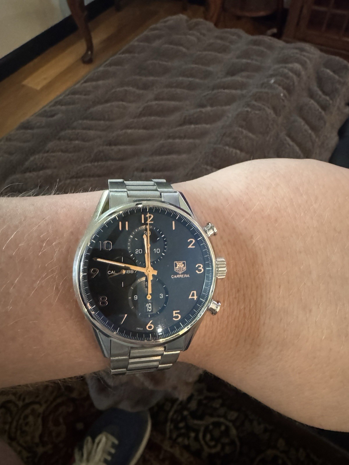 TAG Heuer Carrera automatic Chrono Black Dial Stainless Steel Bracelet w/ Box