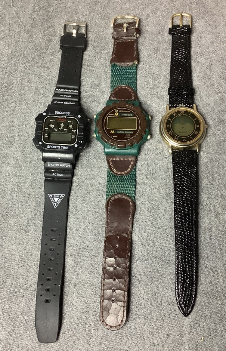 Lot of 3 Vintage Digital Watches – Success, Lifelong and Marcel – Untested