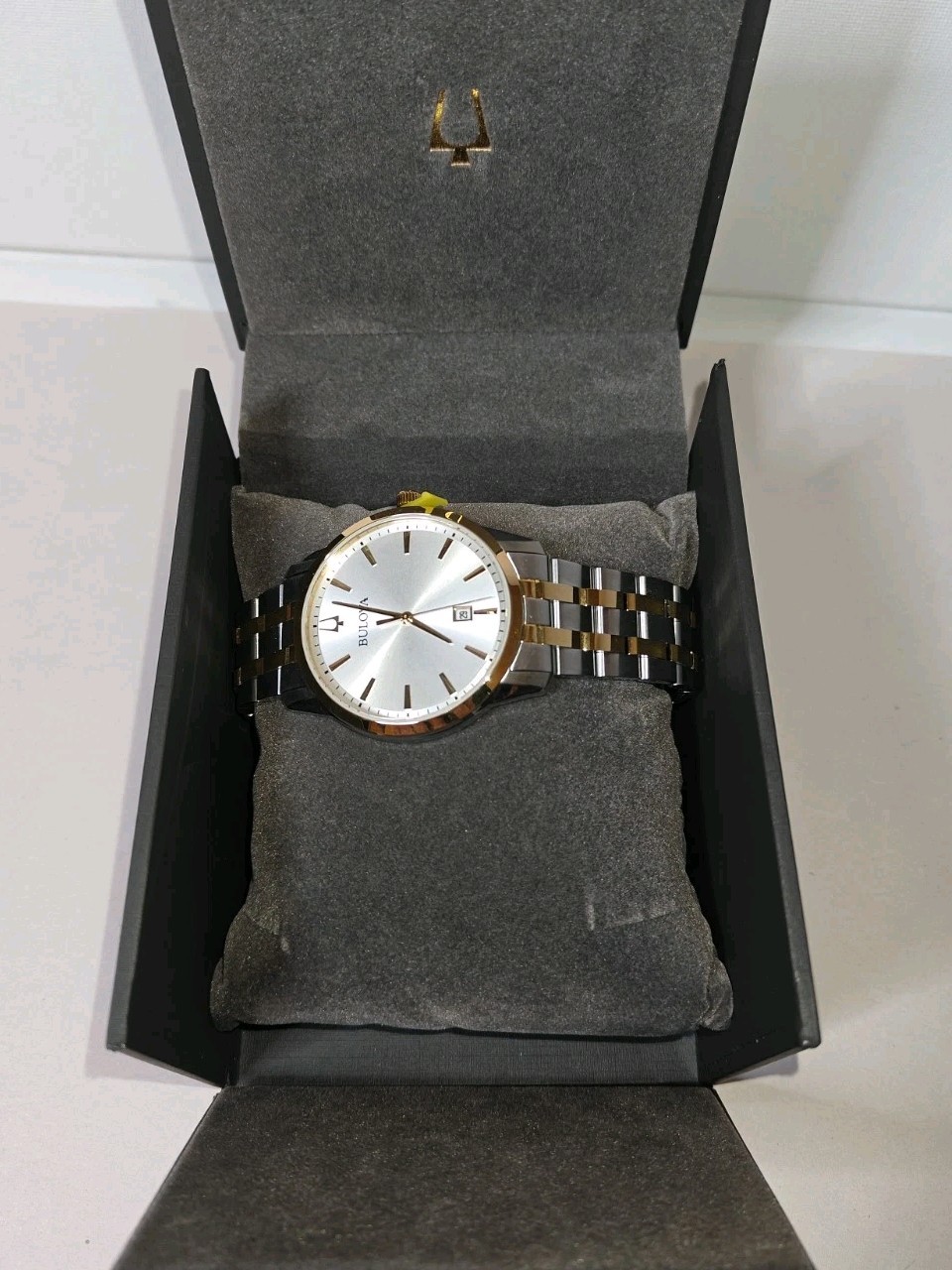 Bulova Sutton Mens Two Tone Stainless Silver Dial Quartz Watch 98B385 New