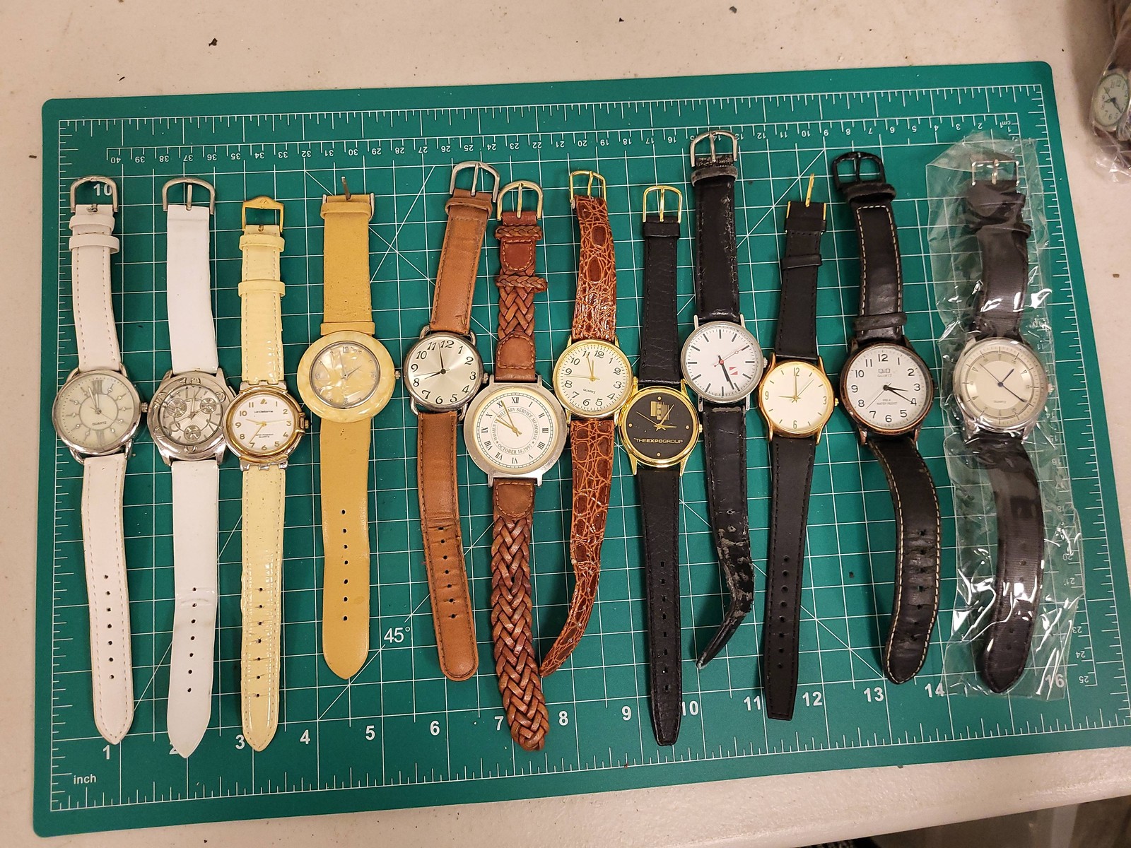 Lot 12 Mens Quartz Leather Wrist Watches Assorted Lacoste Q&Q Viesmann Repair