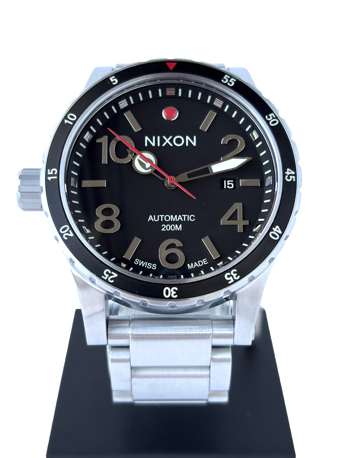Nixon Diplomatic Automatic Swiss-made Silver/Black Sample Men’s Watch NEAR-MINT!