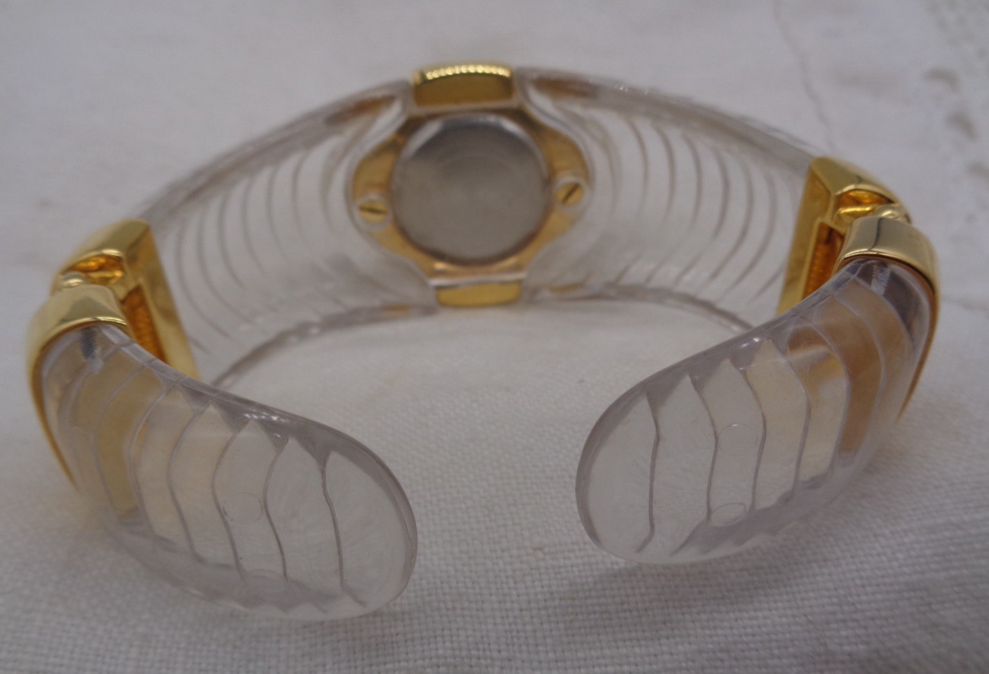 Vintage 1980’s Philippe Renault Clear Acrylic Lucite Cuff Quartz Watch