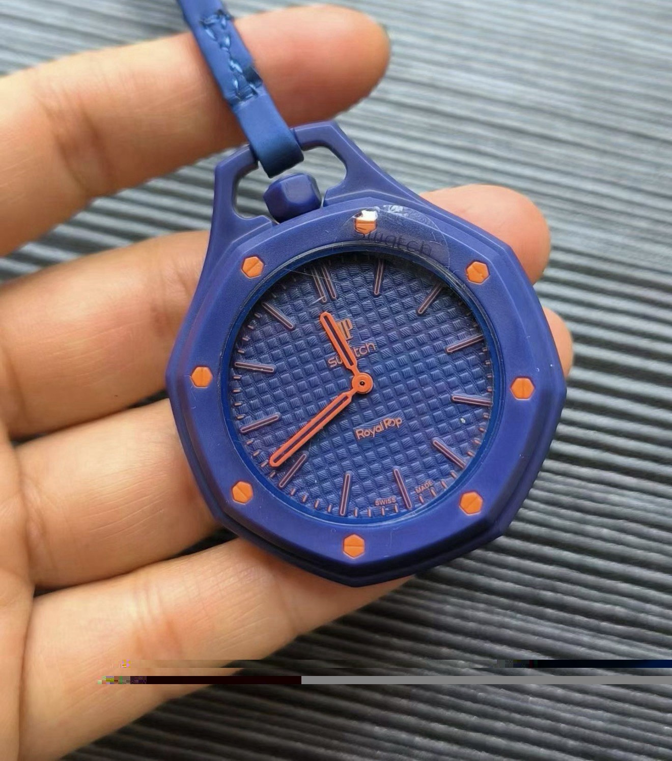 Swatch Royal Pop Octagon Analog Quartz 42mm Blue/Orange Dial Rubber Strap