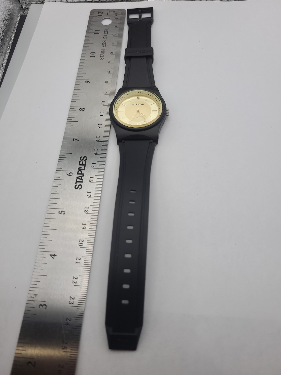 Miykon Mens Watch Black Plastic Case Resin Band New Battery Working