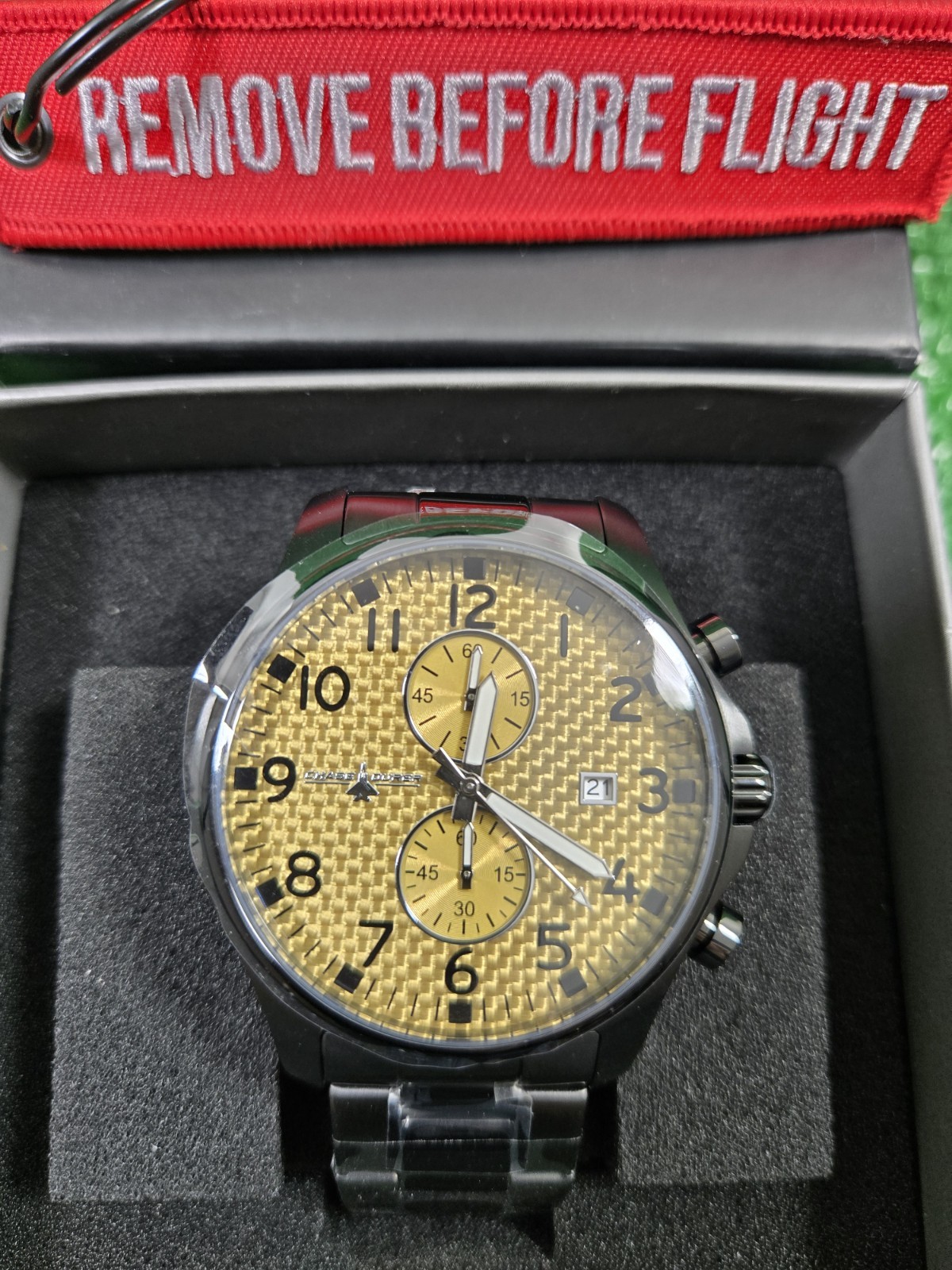 Invicta Chase Durer Mens Watch 48mm Black Yellow Brass Carbon Fiber Dial