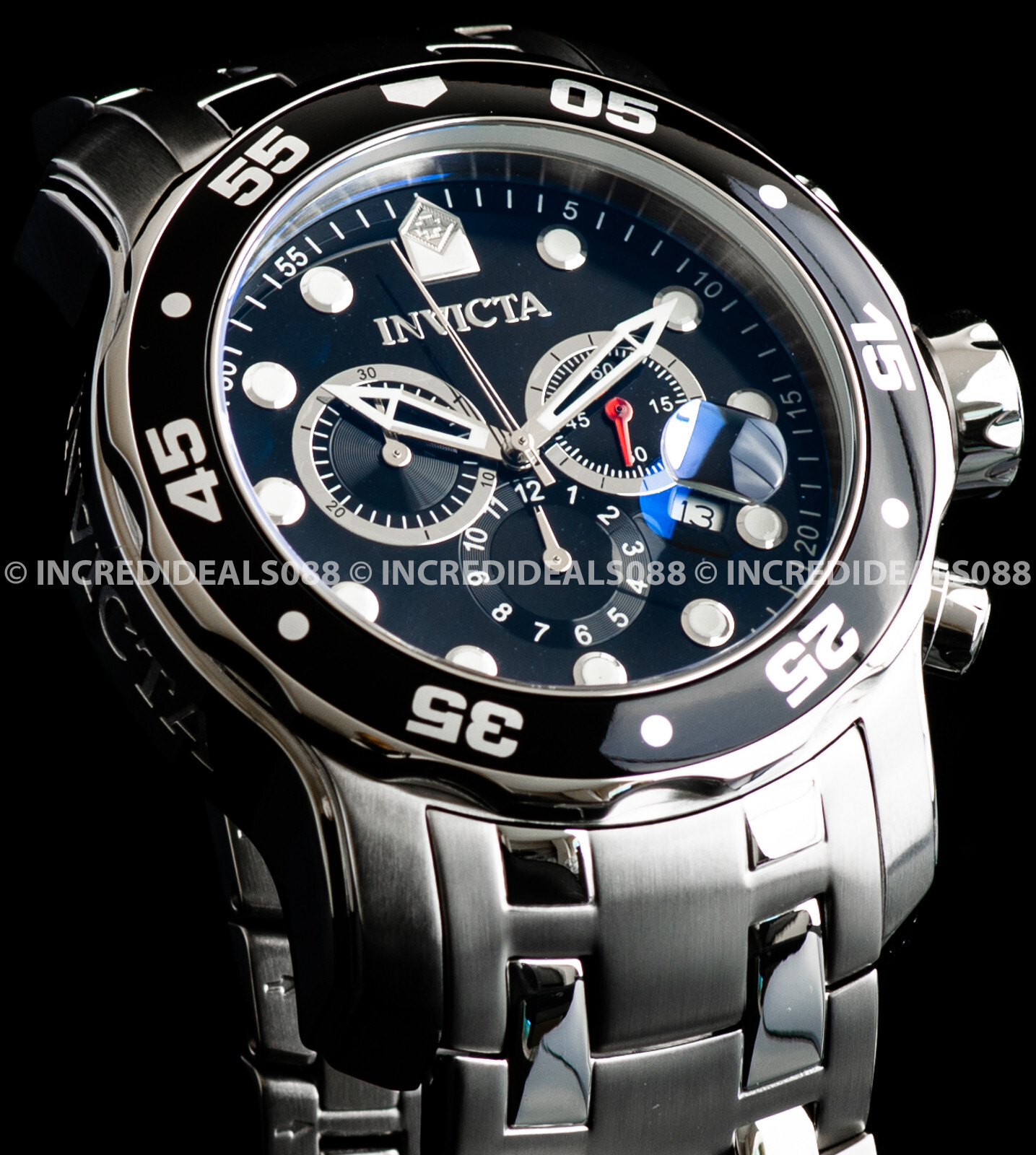 Invicta Men PRO DIVER SCUBA CHRONOGRAPH Black Dial Silver 48mm Bracelet Watch