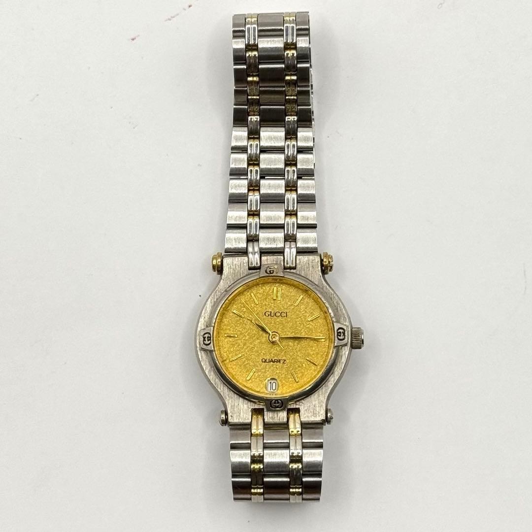 Gucci 9000L Women’s Date Gold Combi Quartz Wristwatch Japan Working 073638