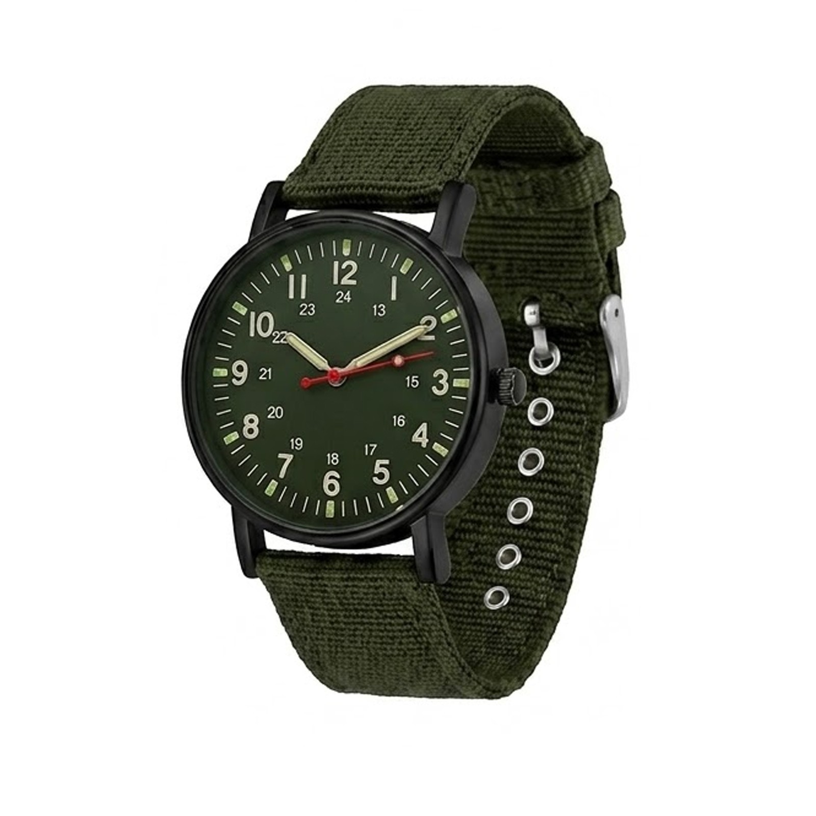 Men’s Military Tactical Watch 40mm 24H Analog Luminous Hands Nylon Strap – Green