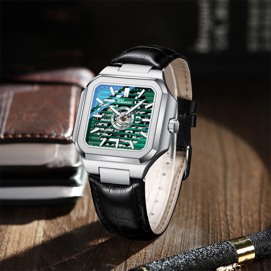 CHENXI Men Mechanical Wristwatch Square Hollow Automatic Watch Male Steel Watch
