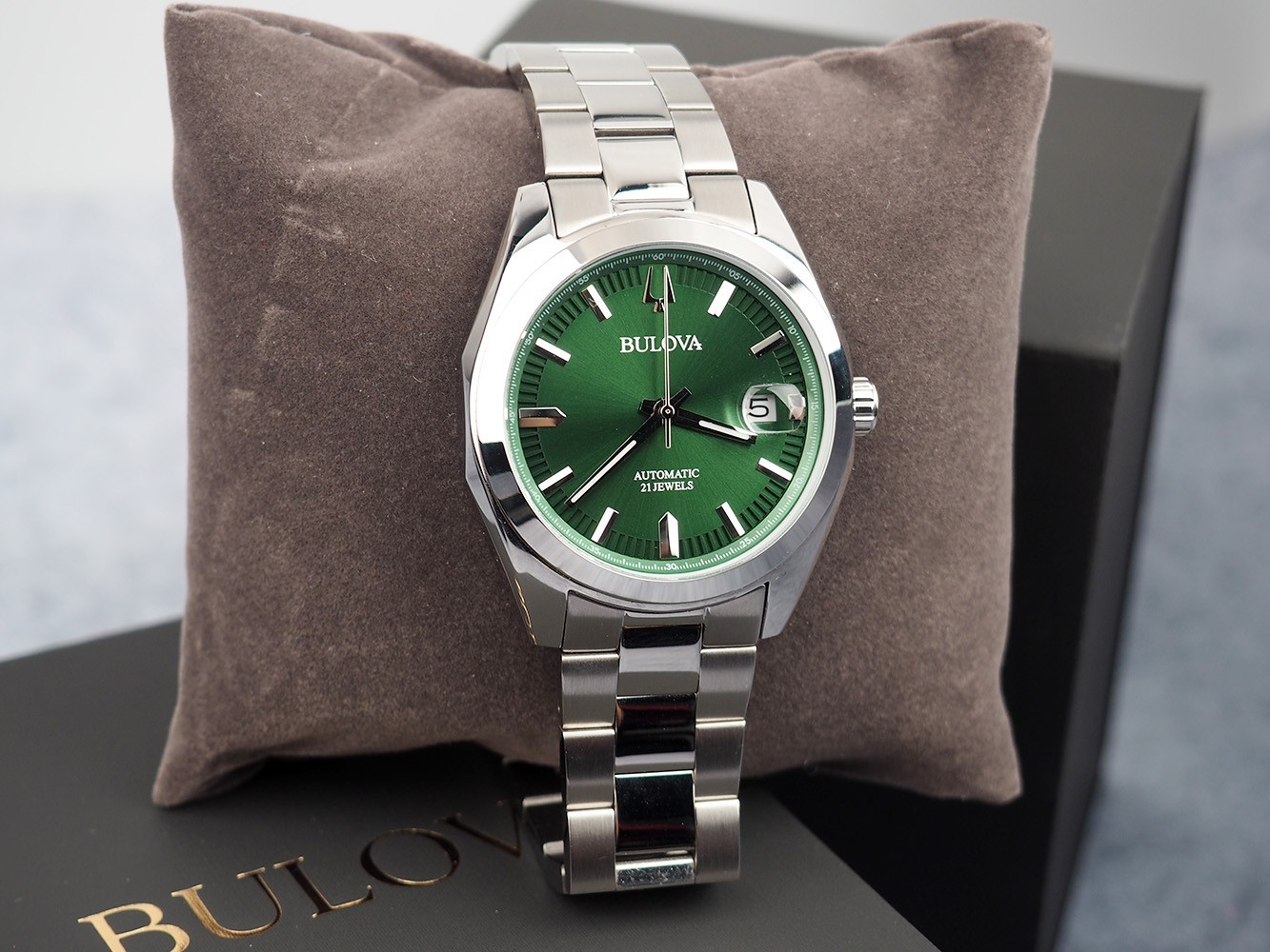 Bulova Surveyor Automatic Green Dial Stainless Steel Men’s Watch 39 mm – 96B429