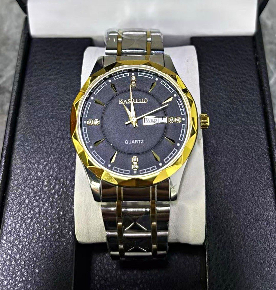 Kasrluo Quartz Men’s Two-Tone Gold/Silver Bracelet Watch Black Dial Date 40mm