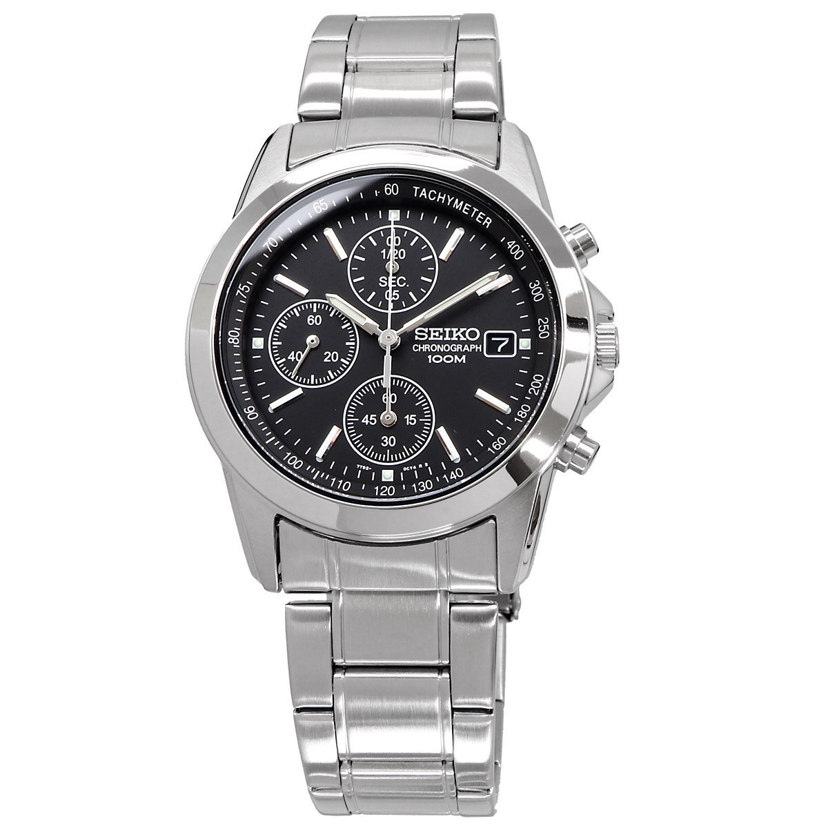 Seiko SND367 Chronograph Men’s Quartz Watch Black Dial Silver Steel New From Jap