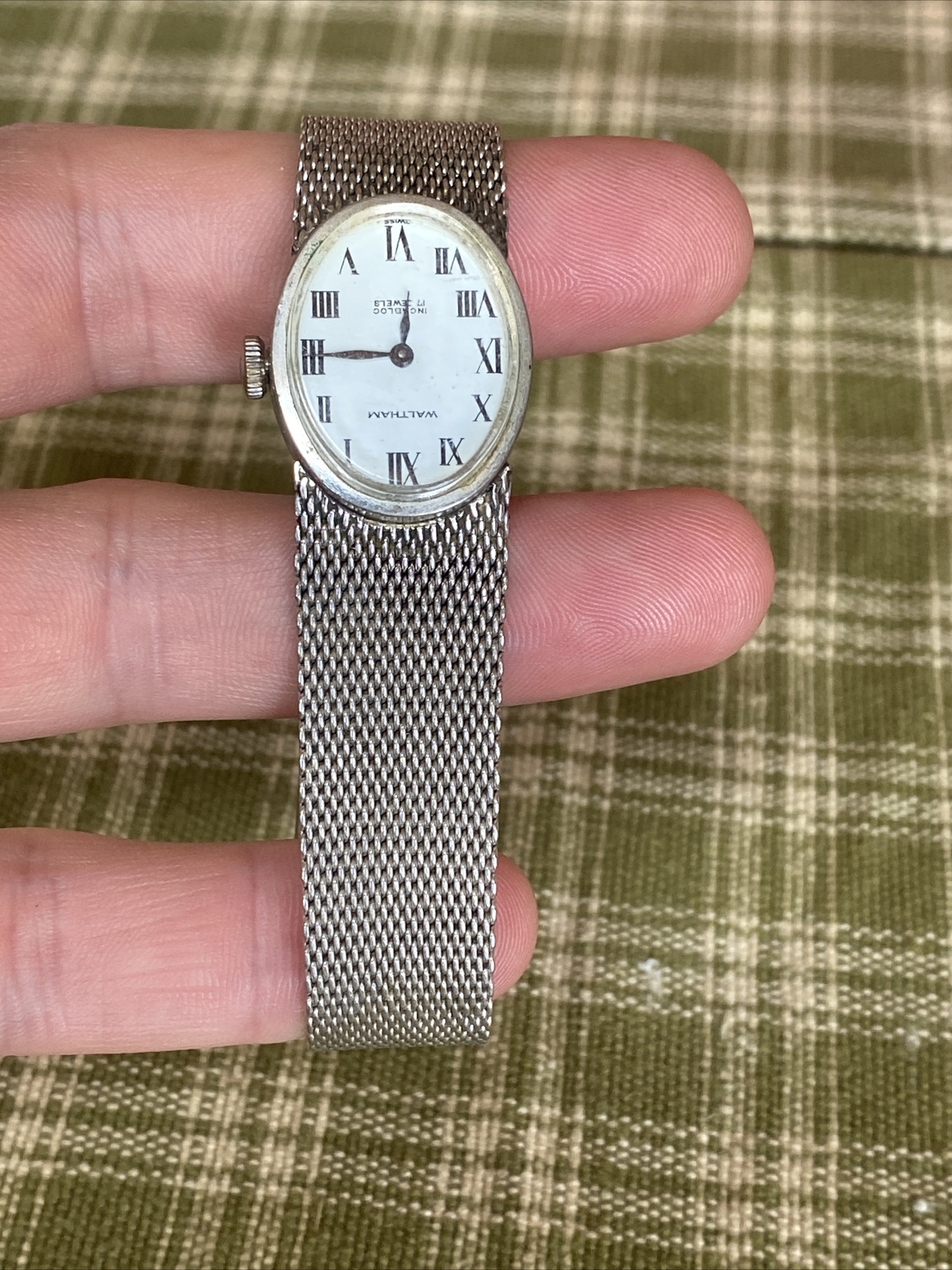 Vtg Ladies Waltham Incabloc 17 Jewel 1/20 10k GF 15mm Mira-Flex Mesh Watch Band