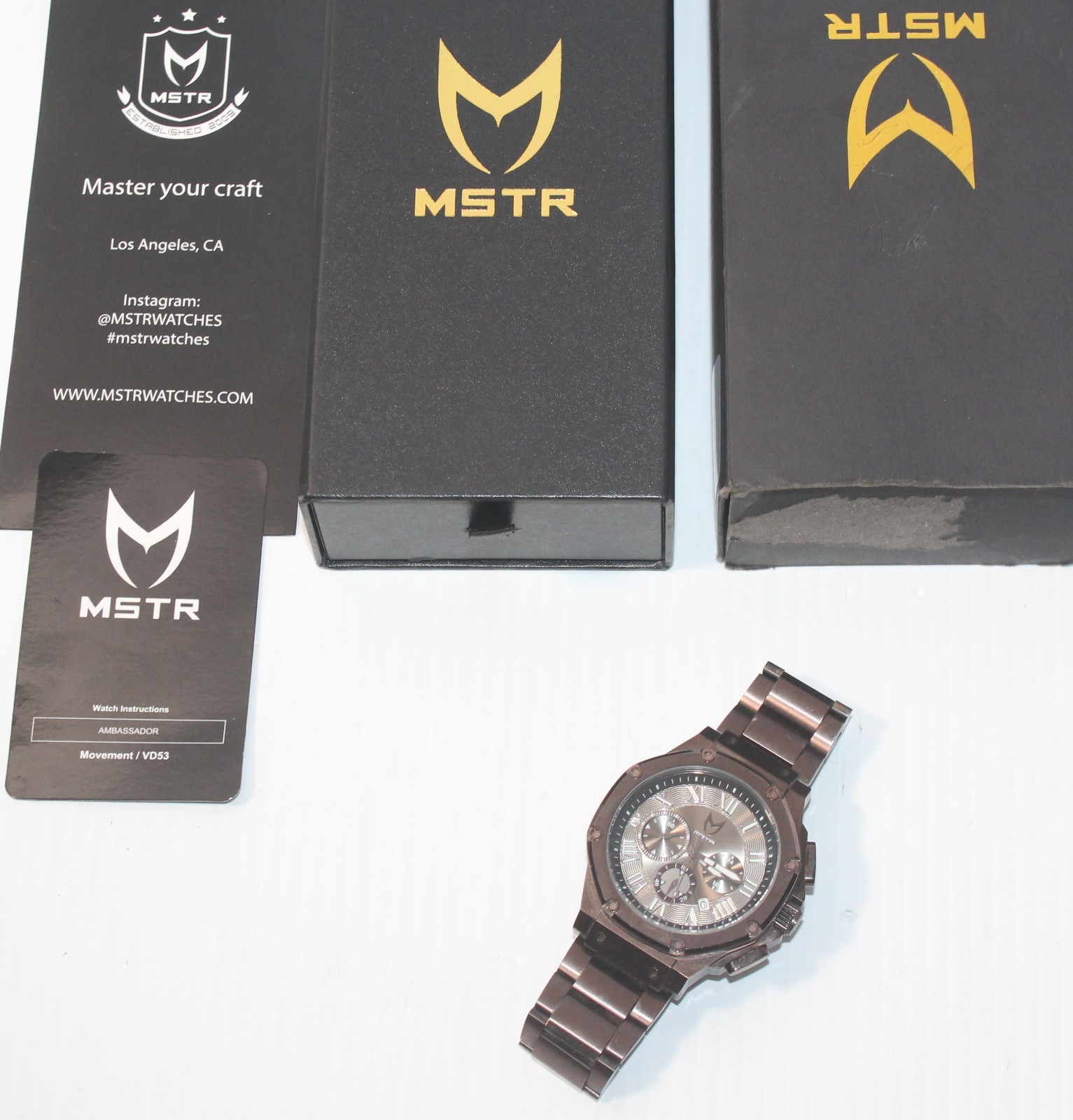 MSTR Meister Ambassador Wrist Watch AM1015SS Chocolate Brushed in Box Runs NICE