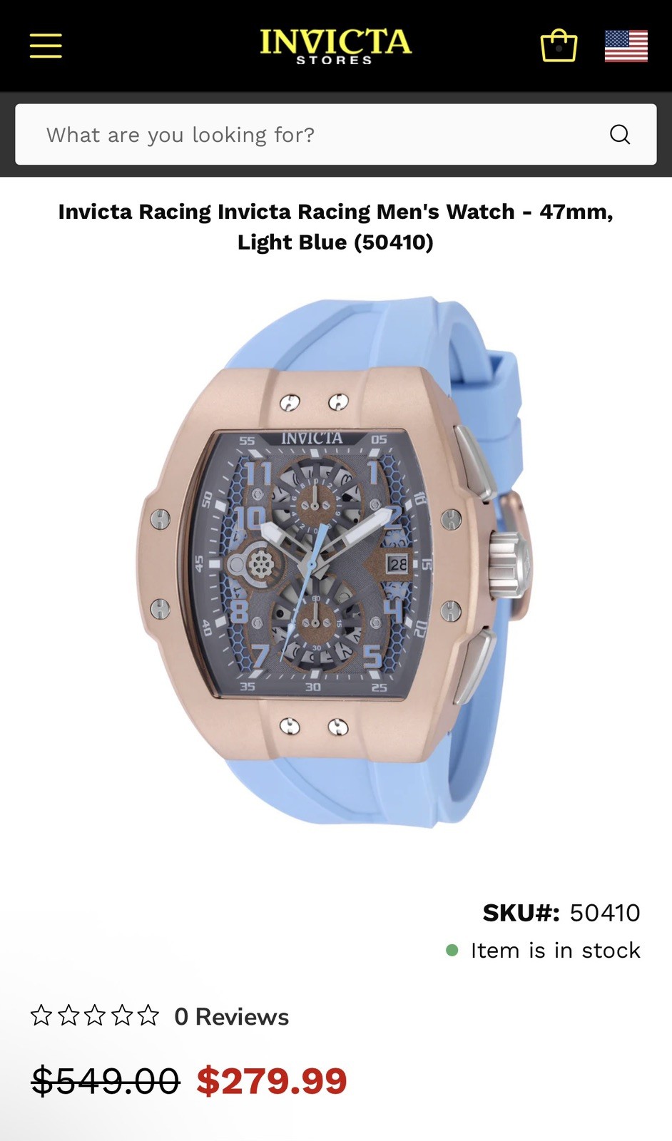 Invicta Racing Men’s Watch – 47mm Light Blue Silicone Strap 50410