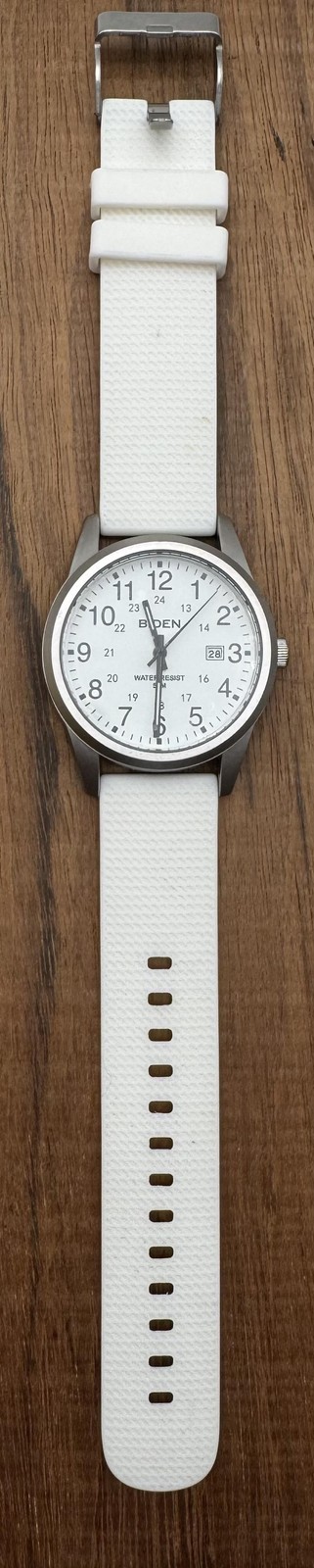 Biden Womens Watch 40mm White Dial Date White Silicone 50M Quartz Easy Read 24HR