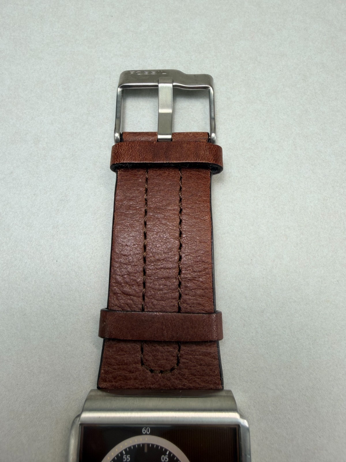 Fossil Dual Time Square Brown Leather Watch Modern Retro Design Working
