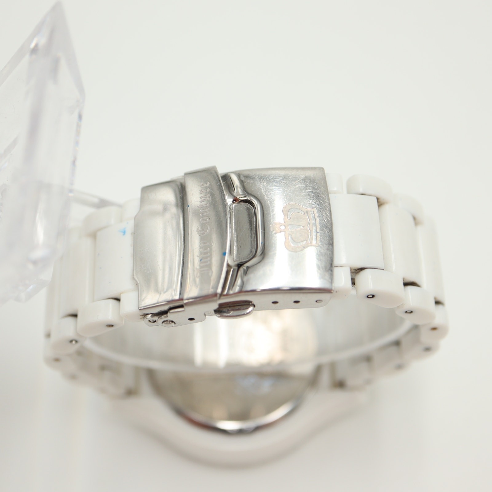 Juicy Couture White Acrylic Womens 42mm Watch 5.75″ Bracelet w New Battery