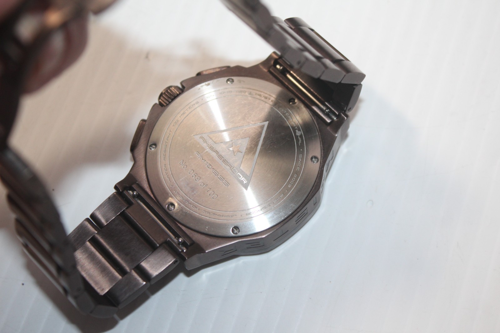 MSTR Meister Ambassador Wrist Watch AM1015SS Chocolate Brushed in Box Runs NICE