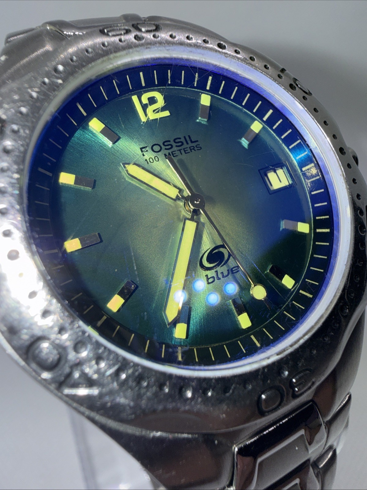 Fossil Blue Sunburst Dial Date Quartz Working AM 3520