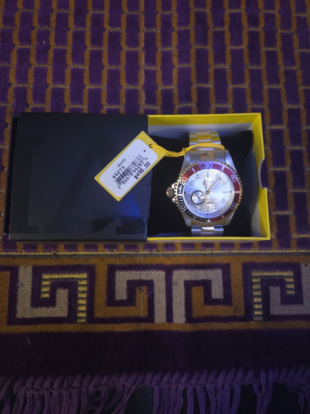 Invicta Men’s Chronograph Sport Watch Silver Dial Red/Black Bezel Box