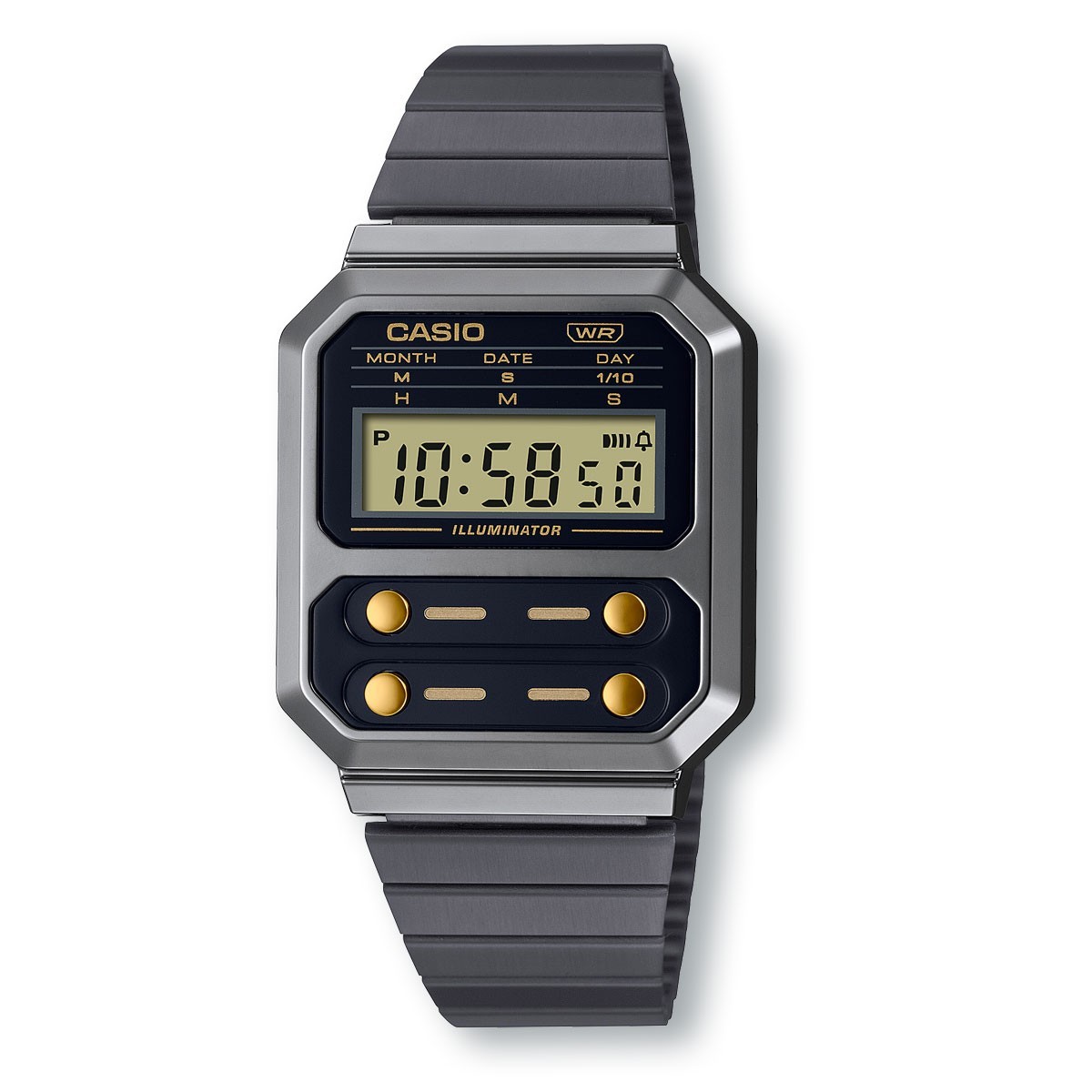 CASIO A100WEGG-1A2 Unisex Wrist Watch – Retro-Inspired Gold & Black Dial