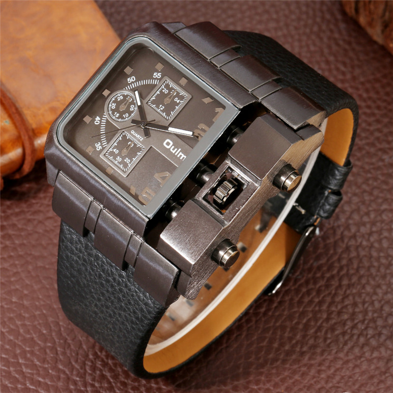 OULM Luminous Hand Men’s Analog Quartz Wrist Watches Leather Bracelet Band Gift