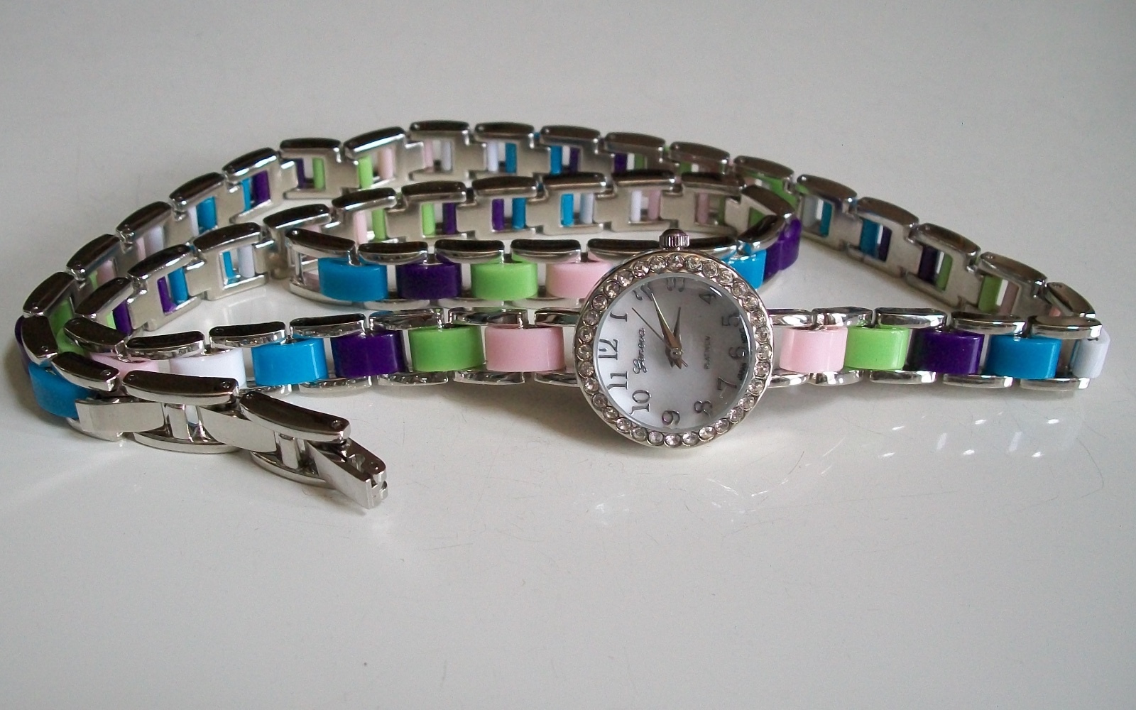 Women Rhinestone Multicolor Wrap Around Double Strap Bracelet Fashion Watch