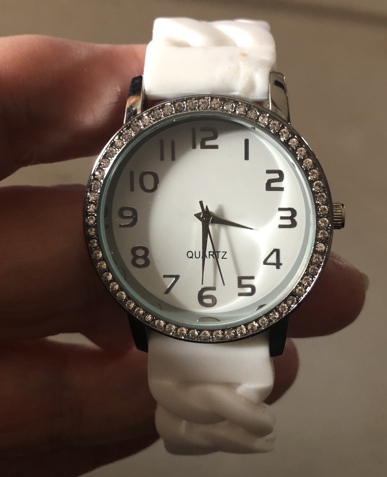 White Stretch Watch With Rhinestones One Size