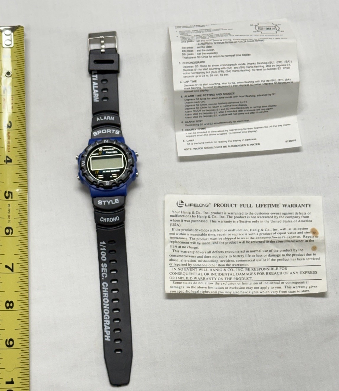 LIFELONG Digital Sport Alarm Chronograph Blue Black Watch NEW w PAPERS Need BAT