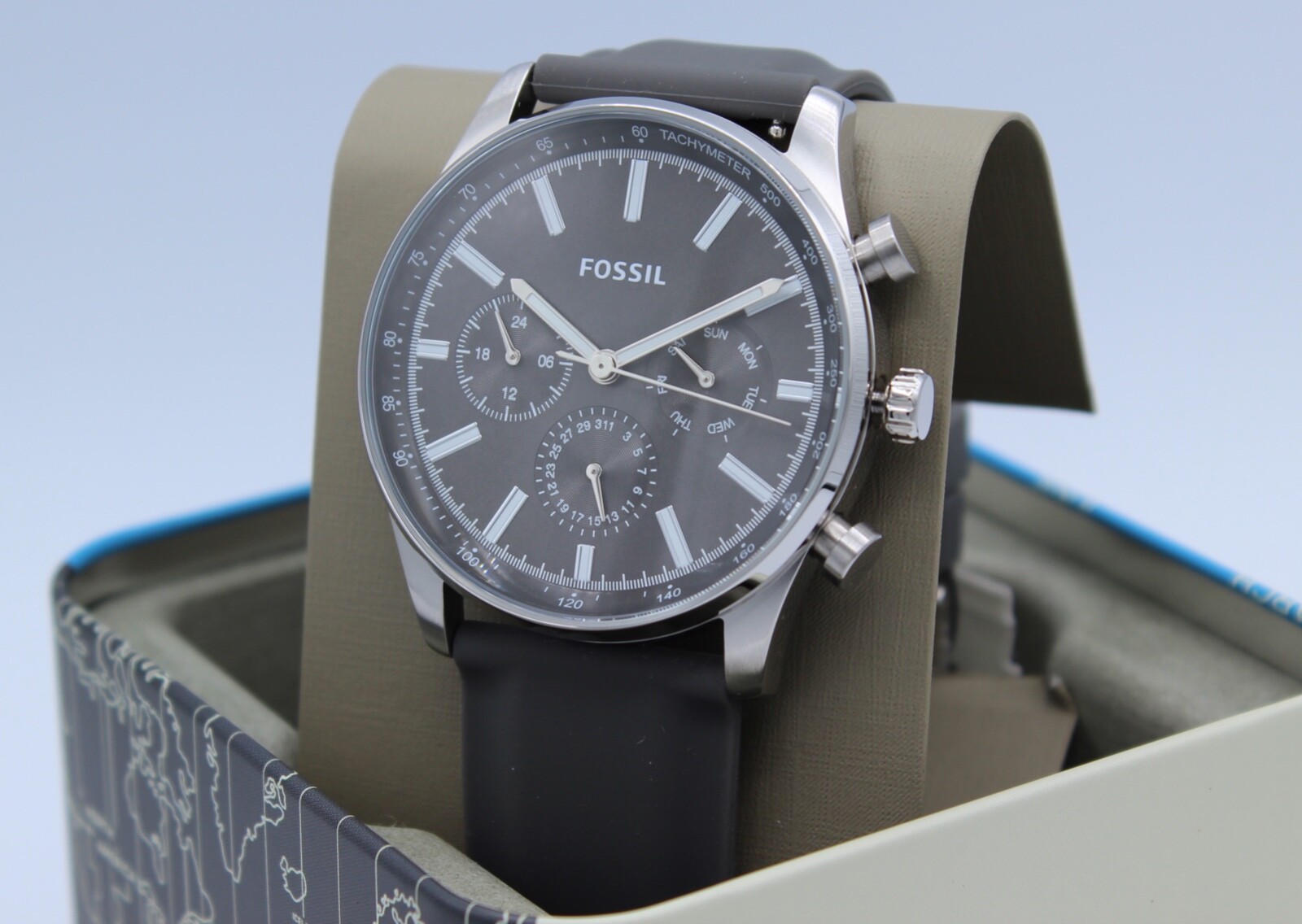 New Authentic Fossil Sullivan Chronograph Silver Gray Silicone BQ2747 Mens Watch