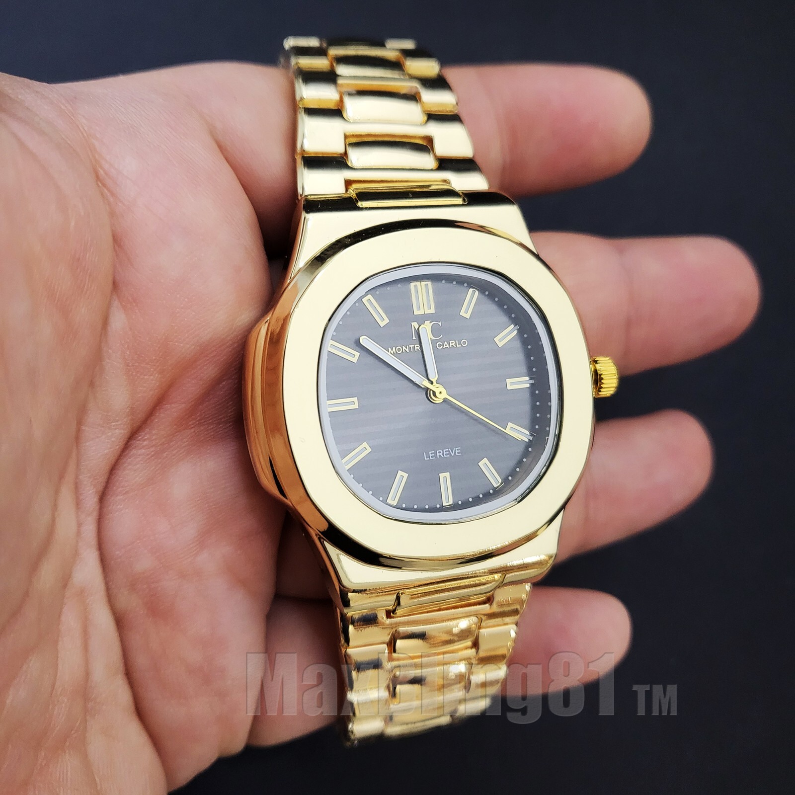 Men’s Luxury Hip Hop 14K Gold Plated Stainless Steel Urban Bling Wrist Watch