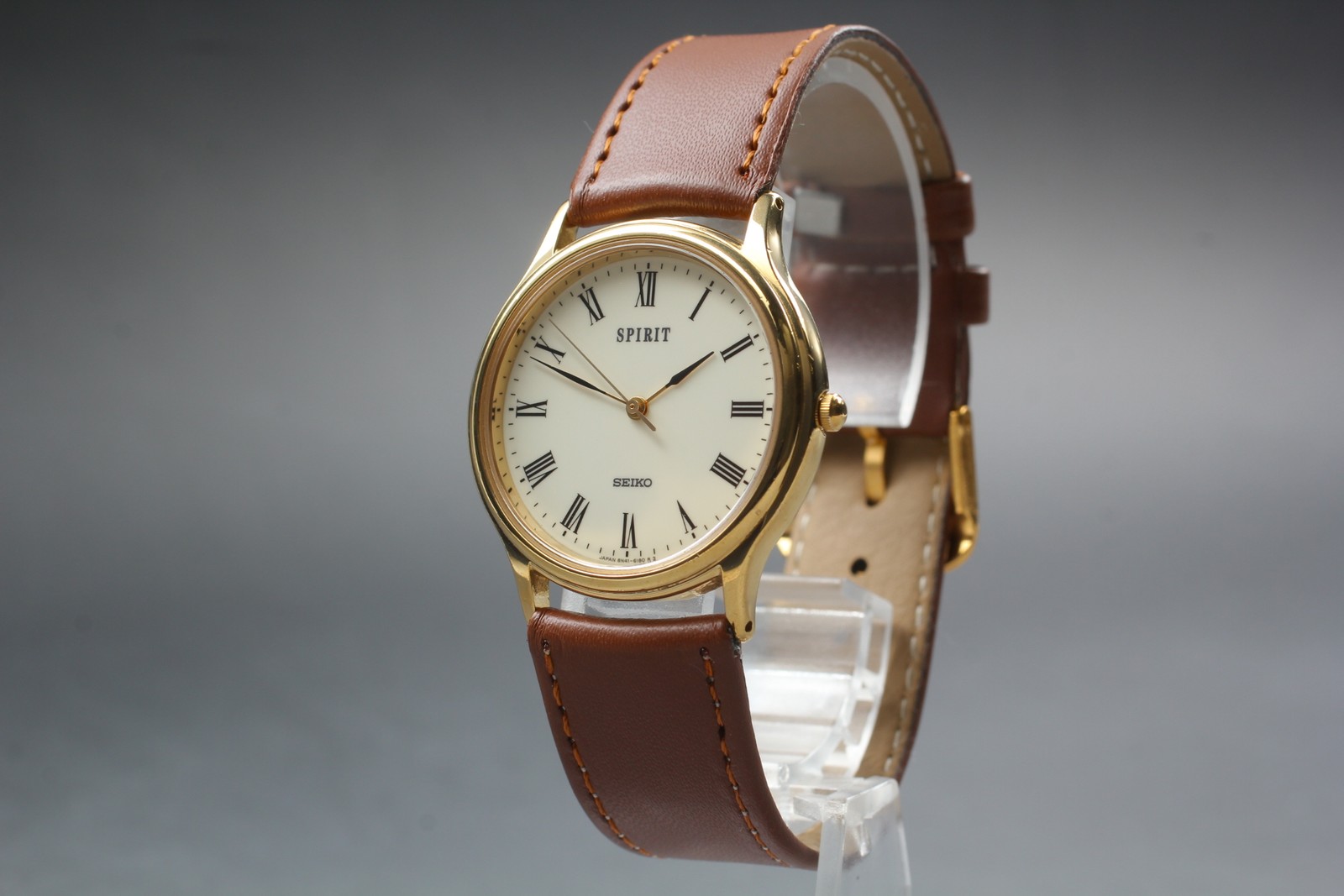 SEIKO SPIRIT 8N41-613A Gold Roman Mens Watch New Batt Vtg 1994 Near MINT JAPAN