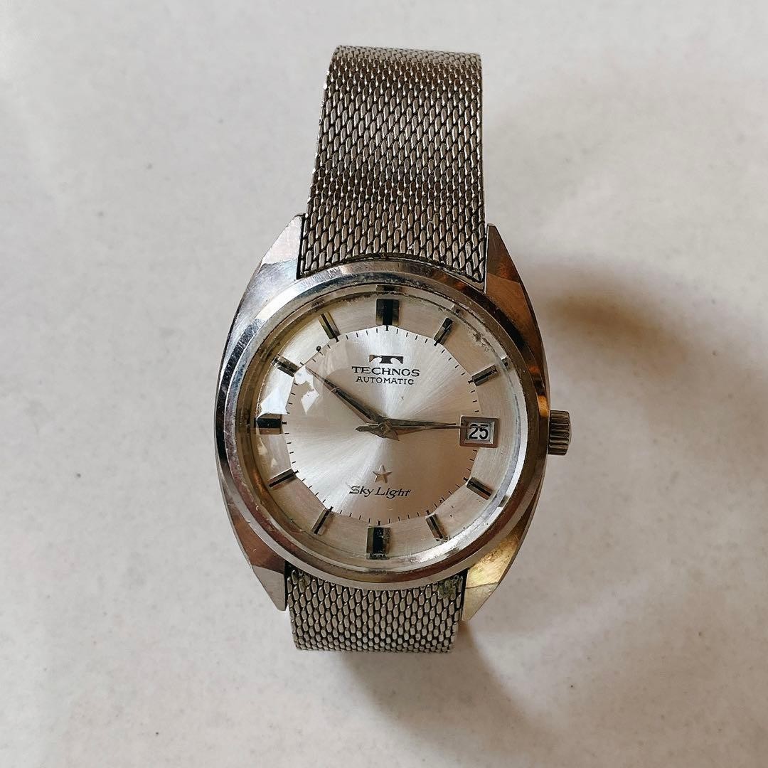 Working 1970s TECHNOS Sky Light Automatic Watch 35mm Case Wrist 22cm / 8.66in