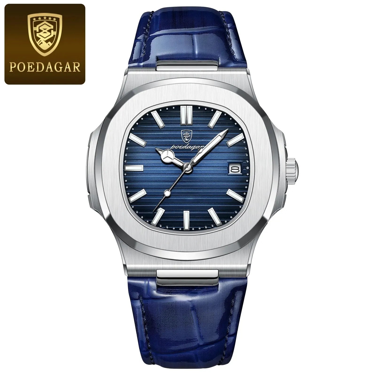 Poedagar Luxury Square Men Watch Date Waterproof Luminous Wristwatch